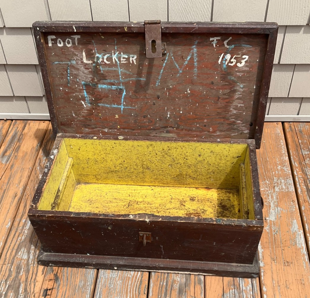Vintage Wood Foot Locker Carpenter's Toolbox Chest Trunk