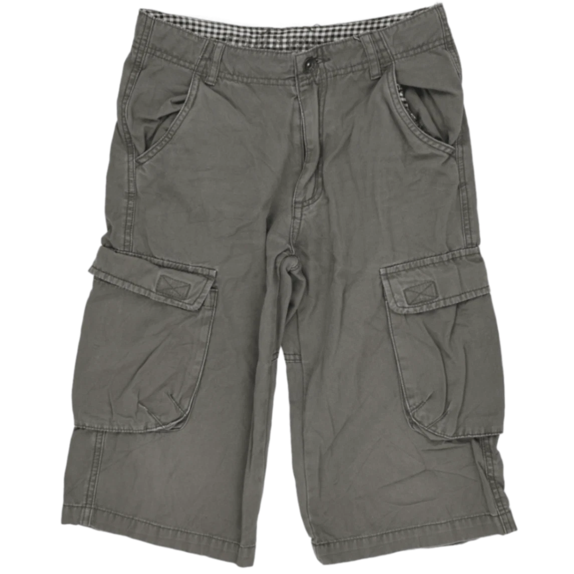 Men's Gray Multiple Pockets Regular Cotton Cargo Shorts Size 12A