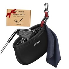 Golf Club Cleaner Bag with Towel, 360  Rotating Clip Black with Red Webbing