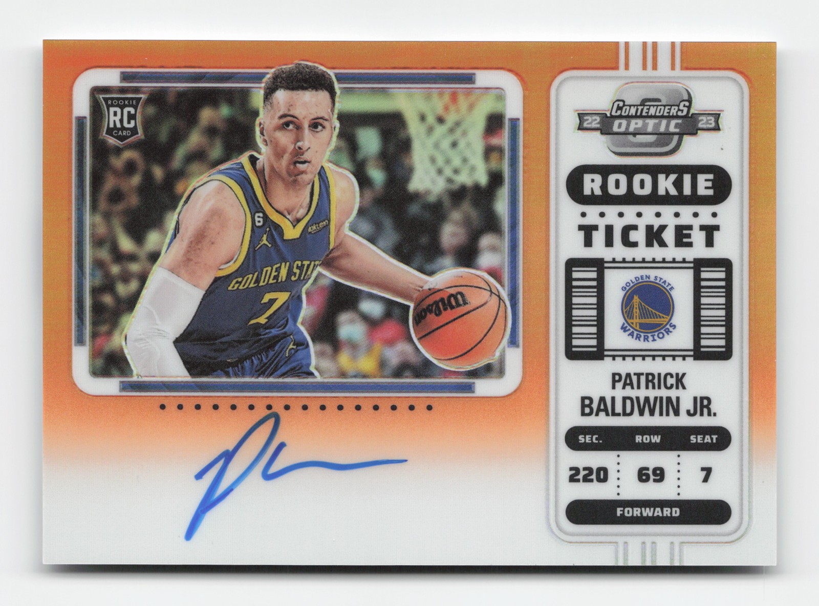 2022-23 Panini Contenders Optic #129 Patrick Baldwin Jr. Orange RC Auto #/25