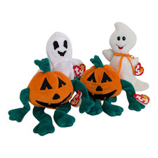 Lot of 4 Vintage 90s Halloween TY Beanie Babies Sheets Pumpkin  Spooky Retired