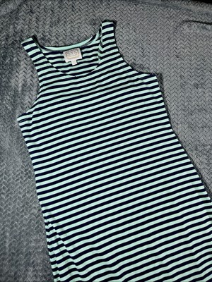 STS Sail To Sable Maxi Dress M Stripe Navy Blue Cabbage Green Jetting To Jetties