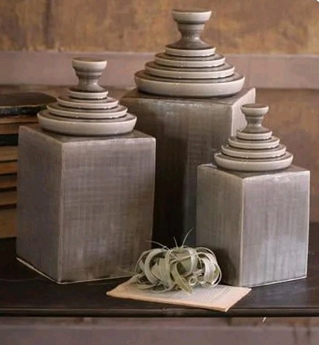 Kalalou Ceramic Grey Textured Canisters with Pyramid Tops Set of 3