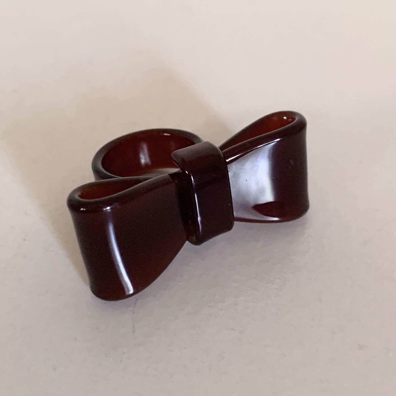 Y2K Large Translucent Brown Bow Ring - image 4