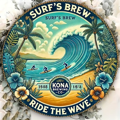 Kona Brewing Company Tin Metal Signs Vintage Surf Beer Wall Art Sign - 8x8in