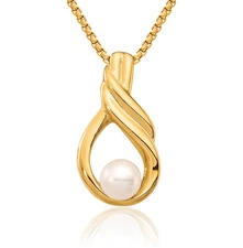 14K Solid Yellow Gold 6mm White Button Freshwater Cultured Pearl Pendant ...