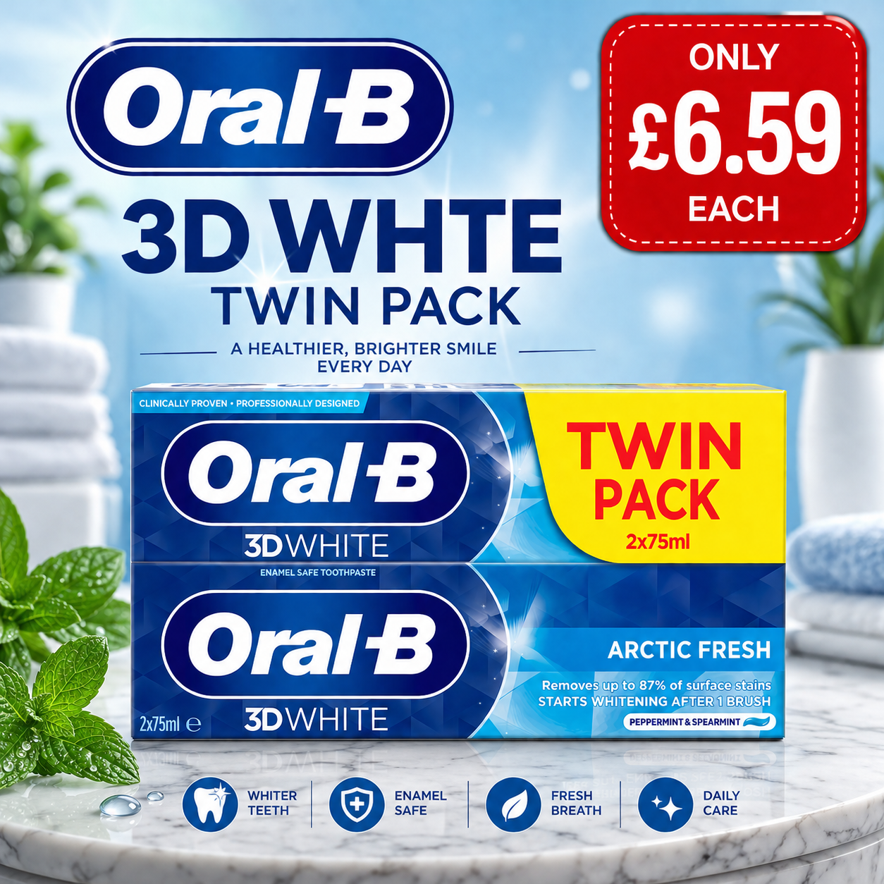 Oral-B 3D Arctic Fresh Toothpaste 75ml - Pack of 2 - Image 2