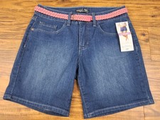 Riders by Lee Women's Belted Denim Shorts Pacific Blue Mid-Rise Sz 8 - 6" Inseam