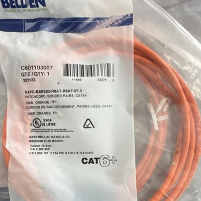 Belden CAT6+ Ethernet Patch Cable 7ft Orange Bonded Pairs RJ-45 Male