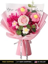 Crochet Flower Bouquet - Handmade Crochet Rose Flowers with Dried Gypsophila