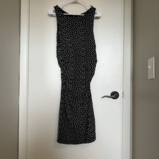 Ann Taylor Size 10 Bodycon Dress Black White Polka Dot Sleeveless Stretch Ruched