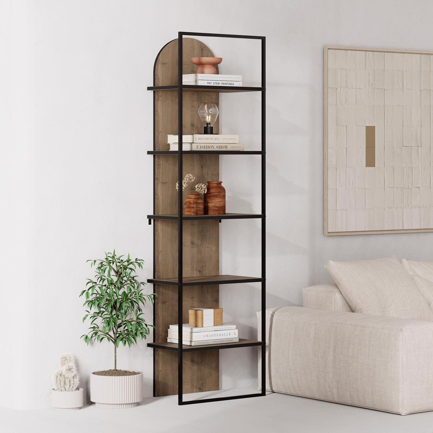 Dark Oak Bookcase Modern Furniture Corner Display Book Shelf