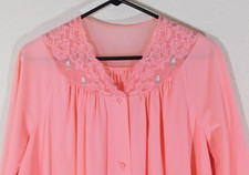 Vtg Nylon Shadowline Women  s Size SMALL Robe button up Lace Trim 1960  s - Melon