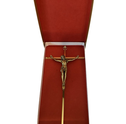 INRI CRUCIFIX BRONZE TONE METAL 10" Original Box LO510 WALL HANGING
