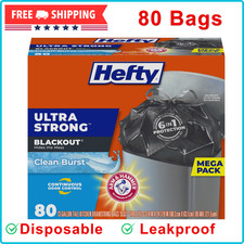 Hefty Ultra Strong 13 Gallon Trash Bags, Black Tall Kitchen Trash Bags, 80 Bags