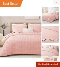 Quilts King Size Bedding Set with Stitched Grid Pattern, Lightweight Summer P...