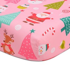 Christmas Crib Sheet Santa Fitted Sheet for Girls - Pink Animal Baby Nursery ...
