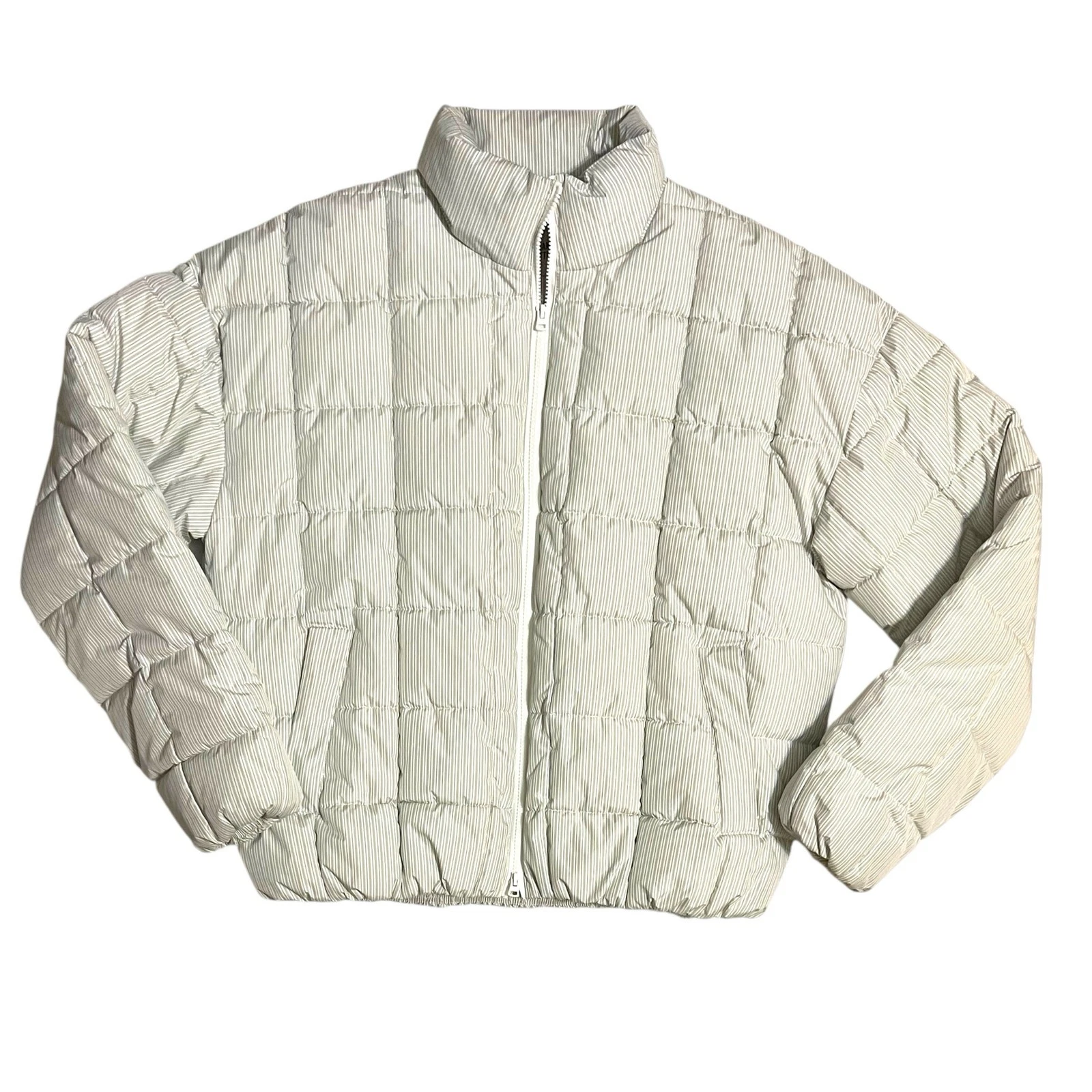Urban Outfitters UO Quilted Puffer Jacket Men’s Unisex White Stripes Size Small