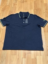 Image of Replay Mens Navy Green Trim Cotton Polo Shirt Size L Classic RRP £65