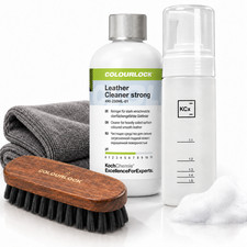 COLOURLOCK Lederreiniger stark 250ml Schaumspender B&uuml;rste Mikrofasertuch 300gsm