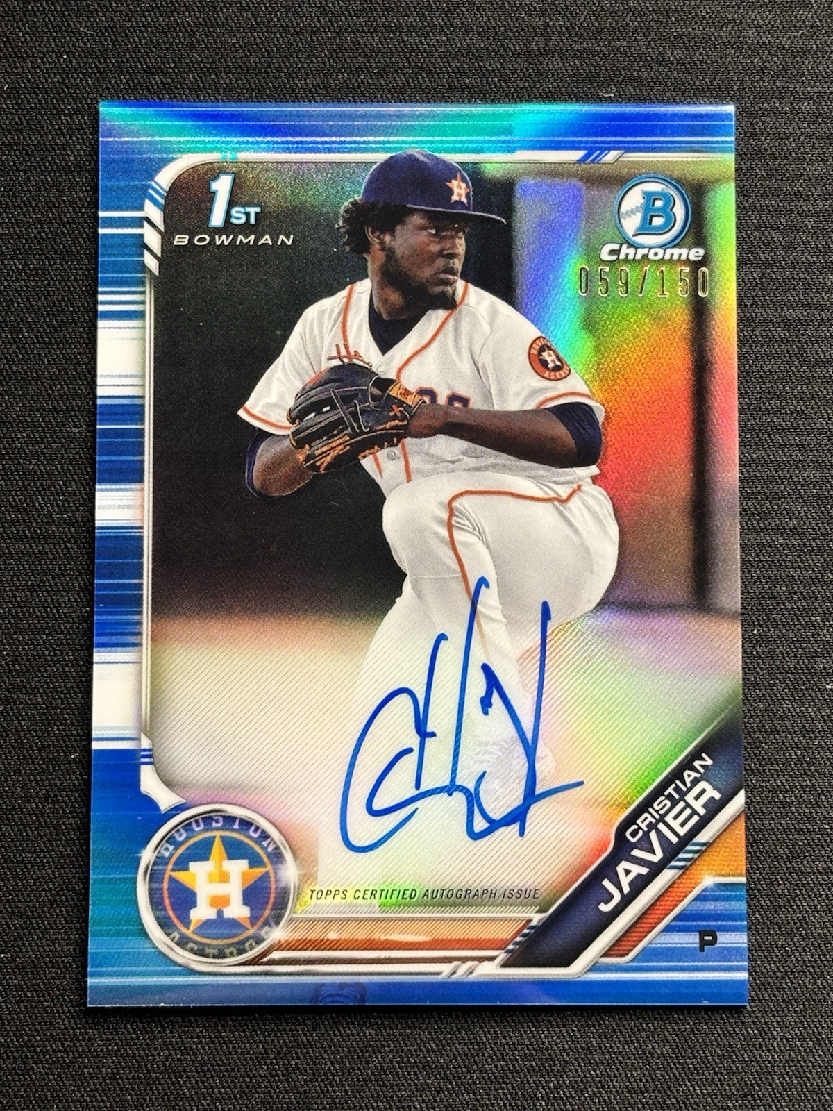 2019 Bowman Chrome Autographs Cristian Javier #CPA-CJ Blue Refractor /150 Rookie