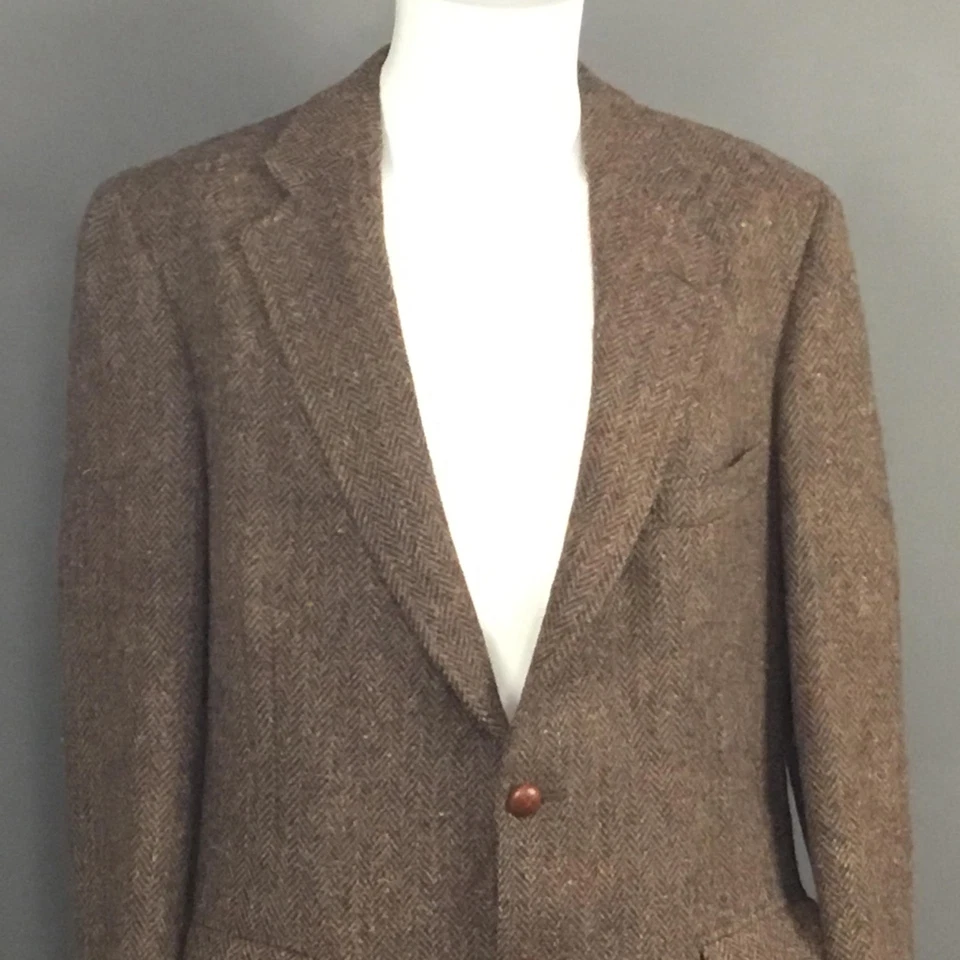 Chaps Ralph Lauren Blazer Mens 46L Brown Herringbone Wool Made in USA Nordstrom - Image 4 of 4