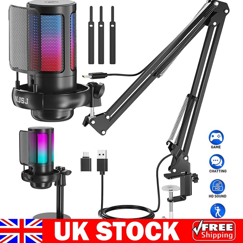Gaming Microphone PC with Arm, USB Microphone for MAC PS4 PS5 with Mute Button