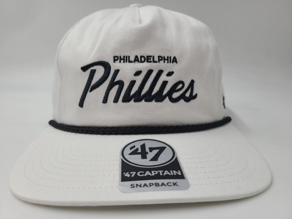 Philadelphia Phillies 47 Brand Captain Rope Snapback Hat Cap Men MLB White Black - Image 2 of 4
