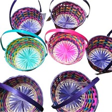 Lot of 7 Spring Easter Baskets Woven Rattan Wicker Wood Hunt Pink Blue Purple
