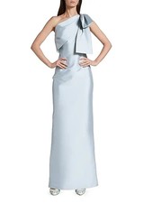 Sachin Babi Ash Blue Bonnie Bow One-Shoulder Satin Gown Size 14 895