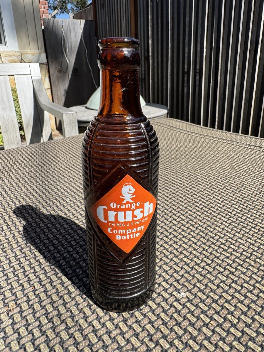 Lot: 2 Vintage ORANGE Crush SODA Bottles~Embossed 1946 & ACL 1974