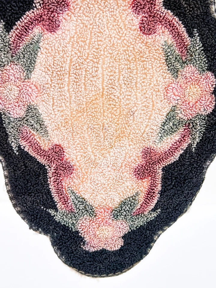 Vintage Hand Hooked Silk Floral Uniquely Shaped Rug Dollhouse Mini Scale 1:12 - Image 3 of 4