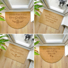 PERSONALISED Coir Non Slip Half Moon Rectangle Indoor Door Mats Floor Doormat