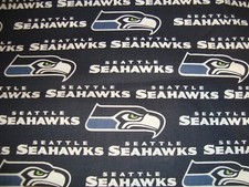 Seattle Seahawks NFL Retired Navy Blue/White Cotton Fabric Remnant 13.5"W x 36"L