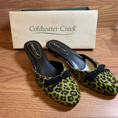 Cold water Creek Woman s Size 7.5 Green Leopard Print Mule Slide