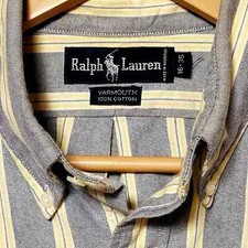 Ralph Lauren Yarmouth Oxford Men's 16 35 Blue Yellow Striped Button-Down Shirt