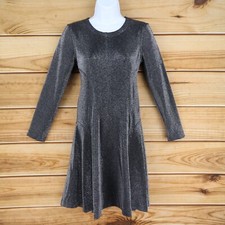 Simply Vera Wang Long Sleeve Dress Womens Size XS Sparkling Silver Zip Back
