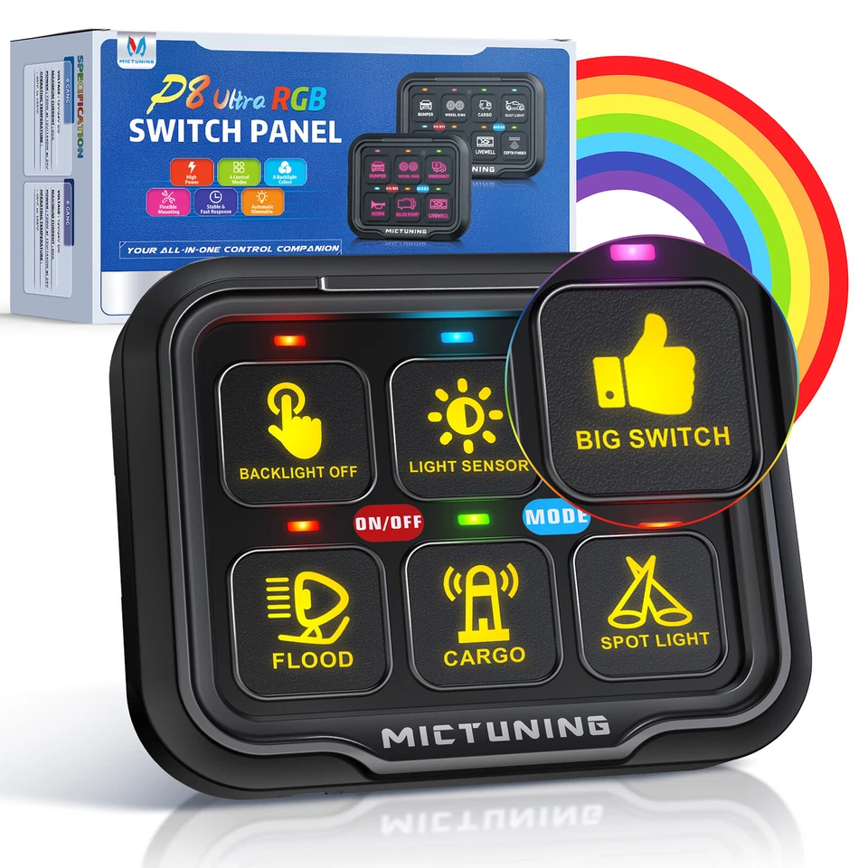 MICTUNING 6 velocidades Interruptor Panel P8 ON-OFF LED Circuito Control Relé Sistema Marino Foto 4 de 4