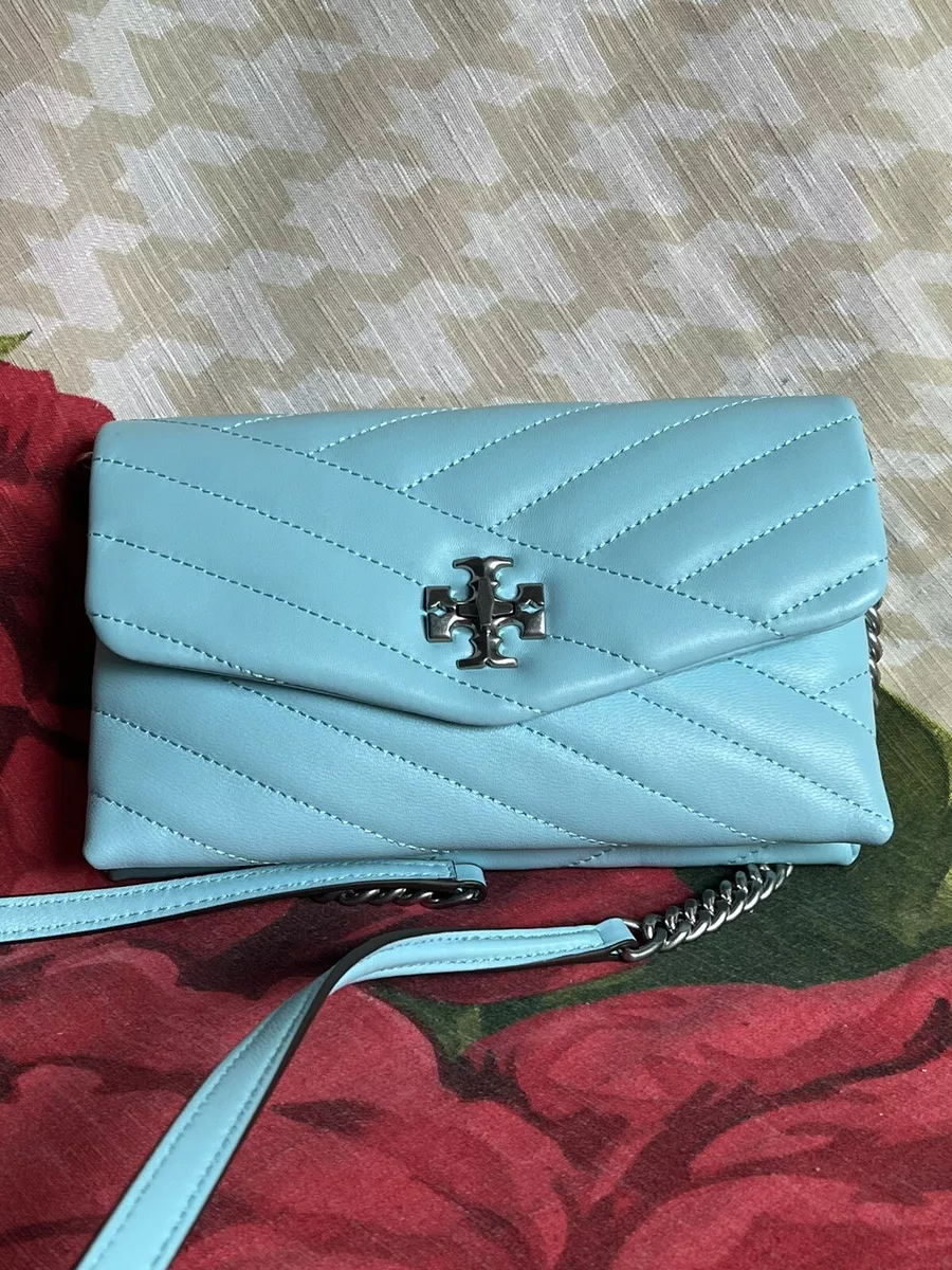 Tory Burch Kira Chevron Chain Crossbody Bag Wallet Light Celeste 348