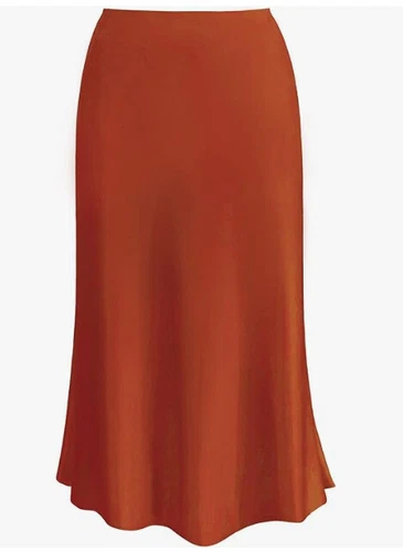 Mujer Imitación Seda Línea A Cintura Alta Falda Midi Largo Sólido Satén Cola de Pescado Vestido - Imagen 4 de 36