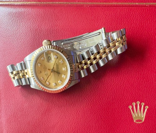 ROLEX LADIES DATEJUST CHAMPAGNE DIAMOND 2 TONE 18K YELLOW GOLD 69173 WATCH - Picture 11 of 17
