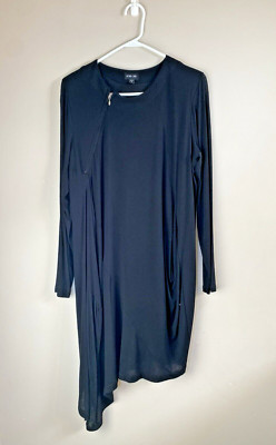 Ronen Chen Dress Womens Size 5 Black Jersey Knit Draped Asymmetrical Lined Shift