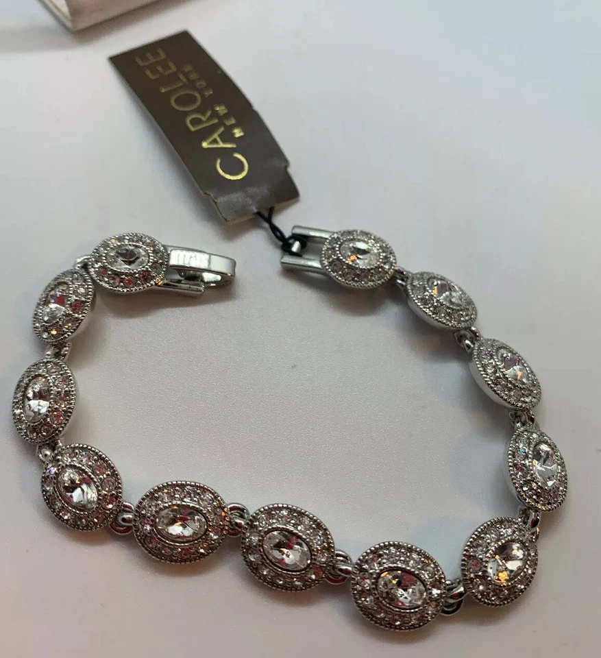 PULSERA DE ESLABONES OVALADOS PIEDRA VIDRIO TONO PLATA CAROLEE $85 S103 Foto 2 de 4