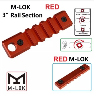Red Aluminum 6061 T6  3'' 5 Slots M-LOK Rail Section Swivel With Port