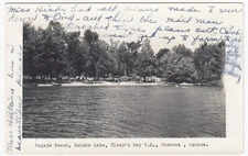 Nagaya Beach, Kahshe Lake, Kluey's Bay P.O., Muskoka Canada RPPC Postcard