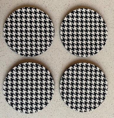 PORSCHE PEPITA HOUNDSTOOTH STYLE WOVEN VINYL COASTER SET (SET OF 4)- 4.5'' ROUND 