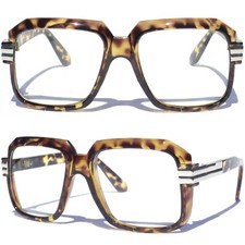 Retro 80's Hip Hop Rap Big Bold CLEAR LENS GLASSES OG Tortoise Shell Demi Style