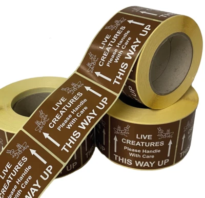 PRICE STICKERS / AUDIOPRINT LTD. LIVE CREATURES - Handle With Care - Large 80 x 100mm Quality Labels / Stickers