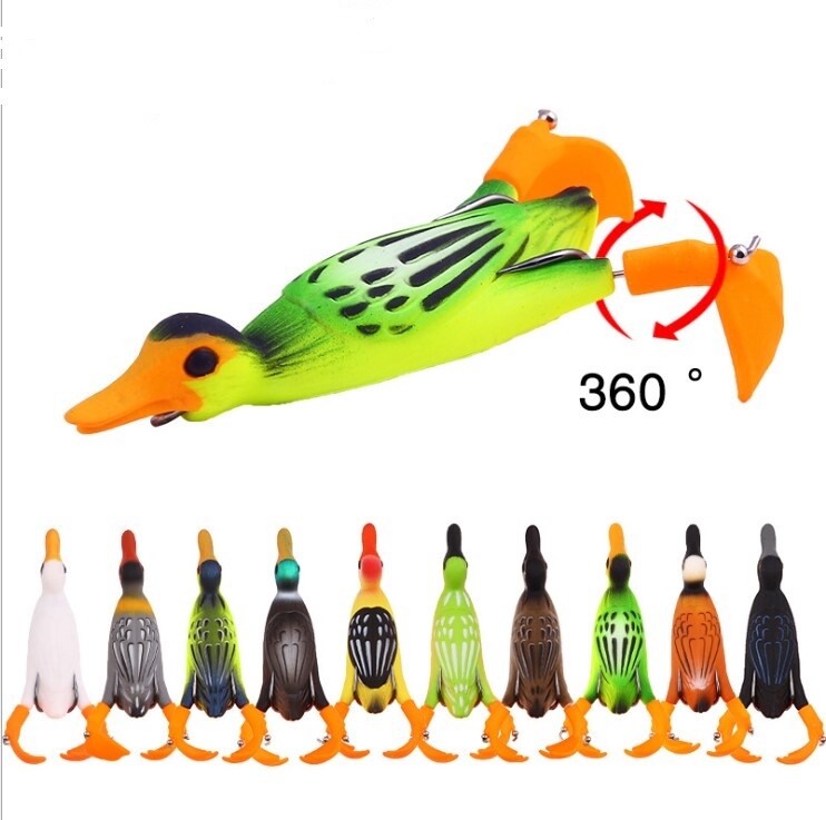 Little duck floating soft fishing lure with propeller fins 11.2g 95mm- 10  colors