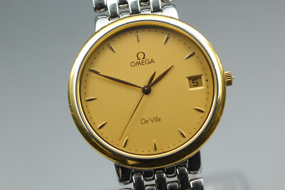 【美品】OMEGA DE VILLEゴールド クオーツ 時計#31 NEAR MINT] Vintage Omega De Ville Gold Dial 33mm Quartz Men's